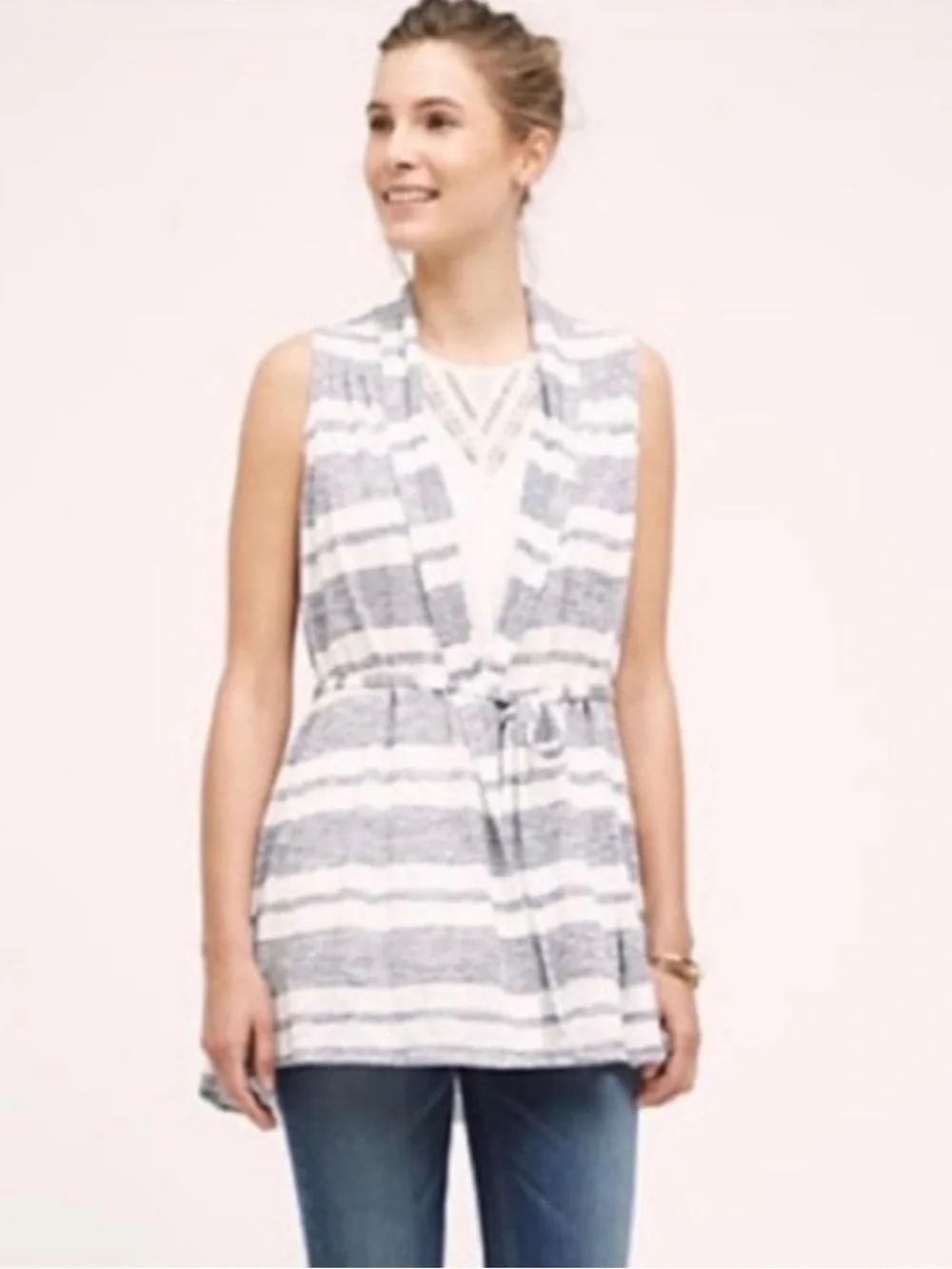 Anthropologie Saturday Sunday Striped Sleeveless Cardigan Vest - Picture 1 of 8